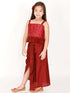 Girl's Maroon Draped Skirt With Crop Top